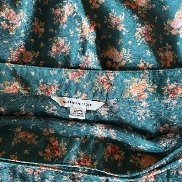 AMERICAN EAGLE Wrap tie mini skirt vintage teal floral - Picture 5 of 5